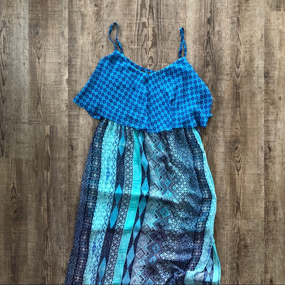 Macy’s Blue Patterned Maxi-Dress with Slits